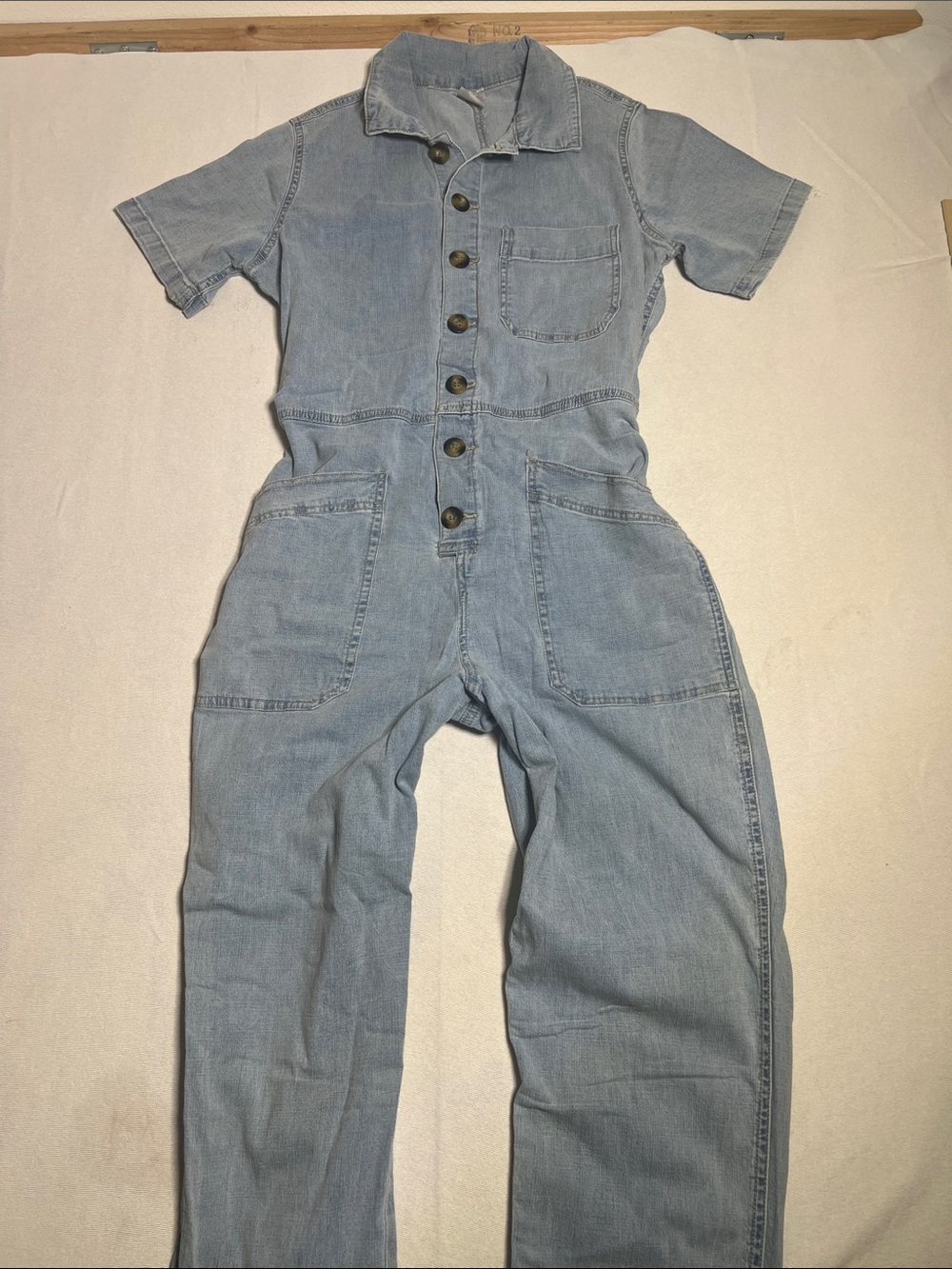 No Boundaries Light Blue Denim Short-Sleeve Jumpsuit
